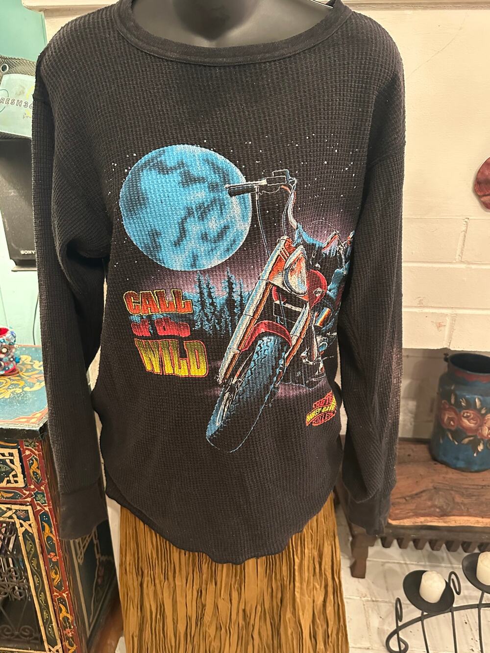 VINTAGE 1992 HOLOUBEK HARLEY DAVIDSON CALL OF THE WILD THERMAL WAFFLE TOP